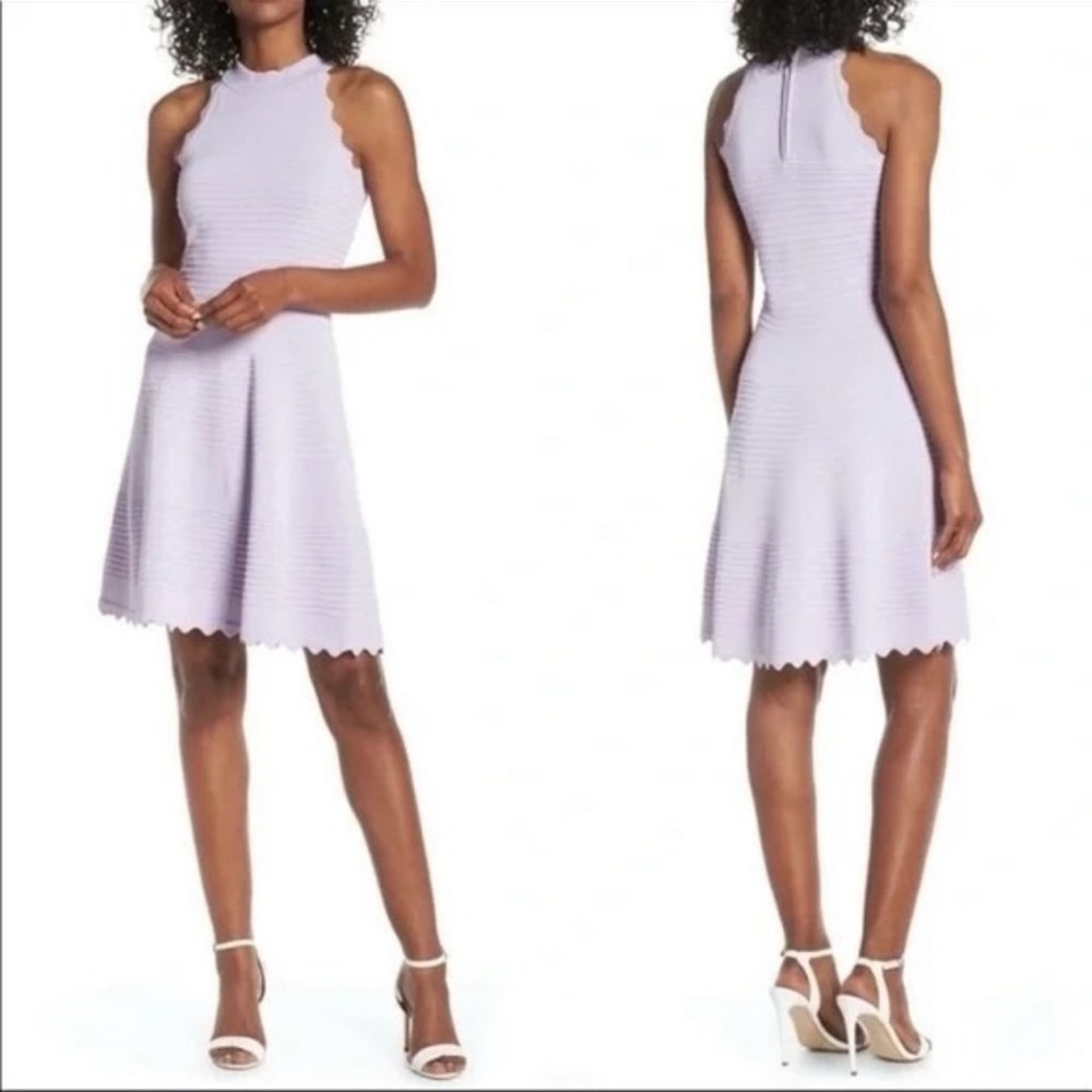 Eliza J Scalloped Fit & Flare Dress Lilac Size Large